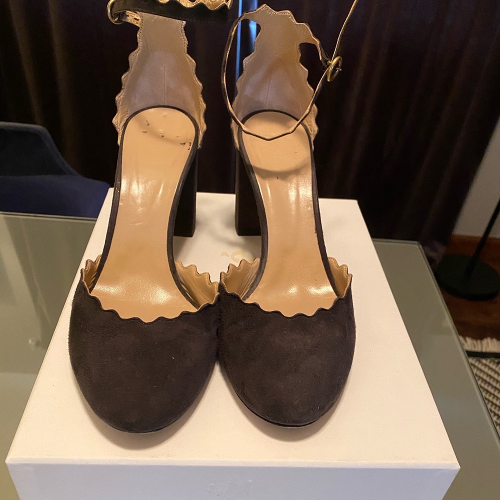 Chloe charcoal suede pumps.